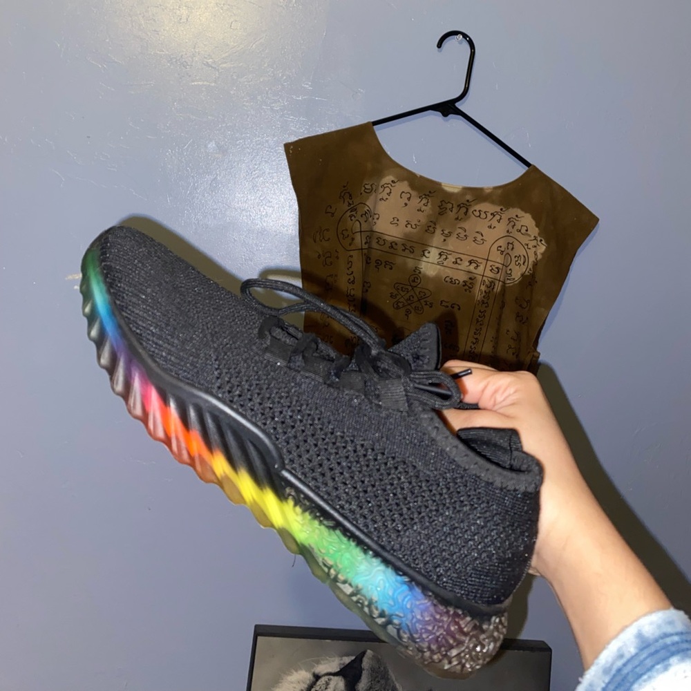 Wanted Black Knit Sneakers with Rainbow Soles